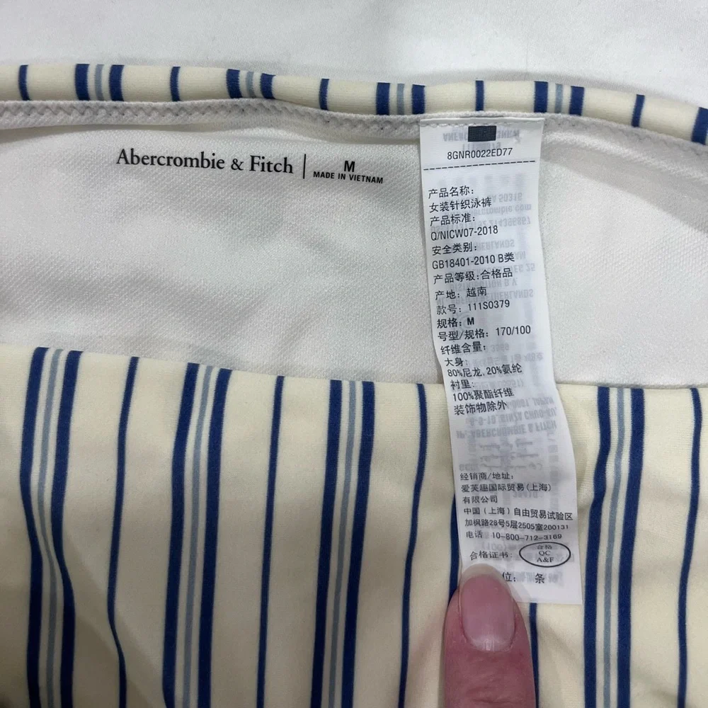 Abercrombie & Fitch High Waisted Bikini Bottoms Ivory Blue Stripe Size Medium